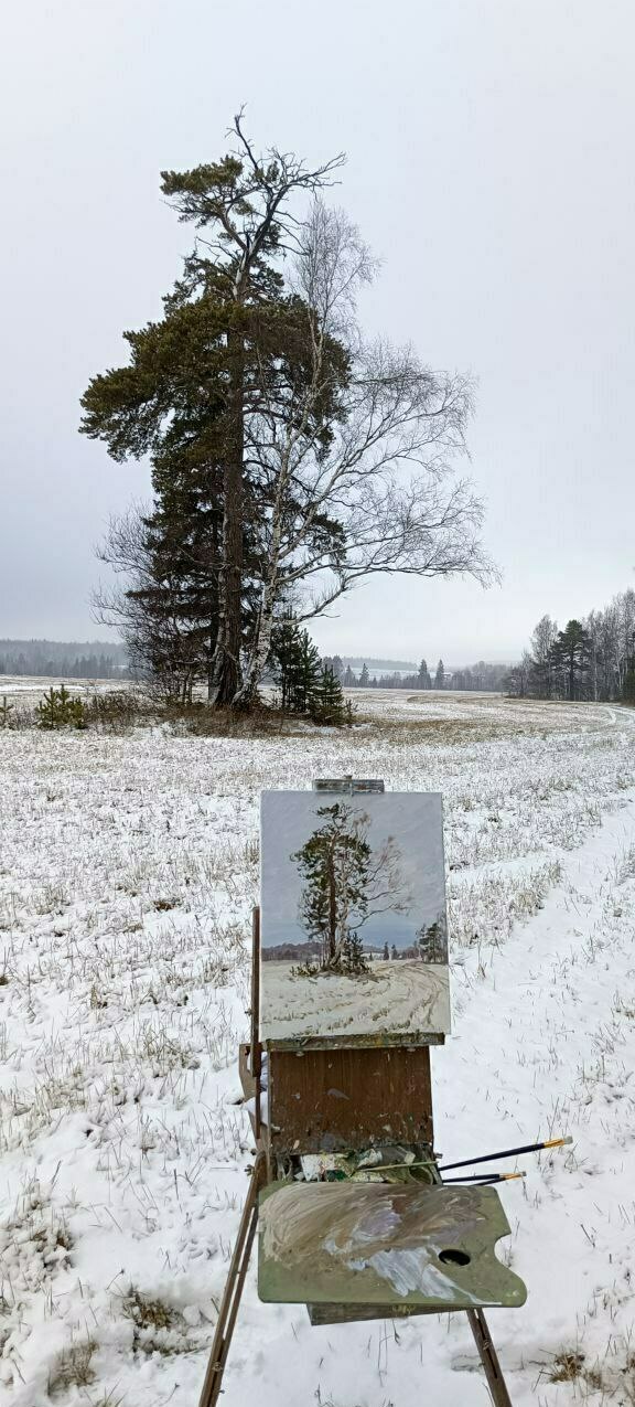 Пленэр с натуры зима Картина маслом с натуры