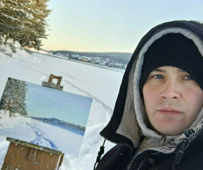 Пленэр река Серга Картина маслом с натуры