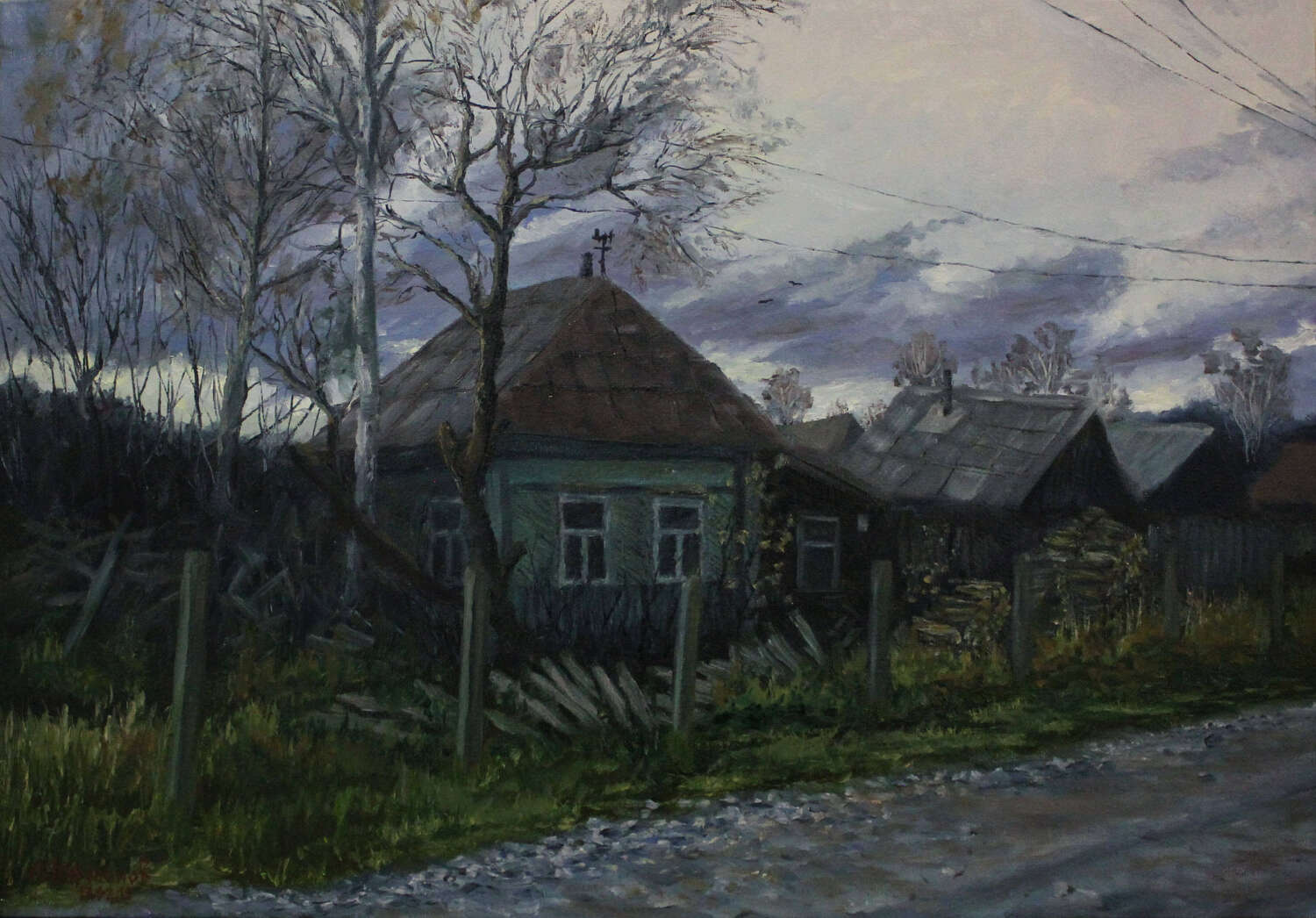 Картина маслом "Осенеет на Урале" Весенний пейзаж в наличии. Сентябрь, первый снег. Село Мраморское