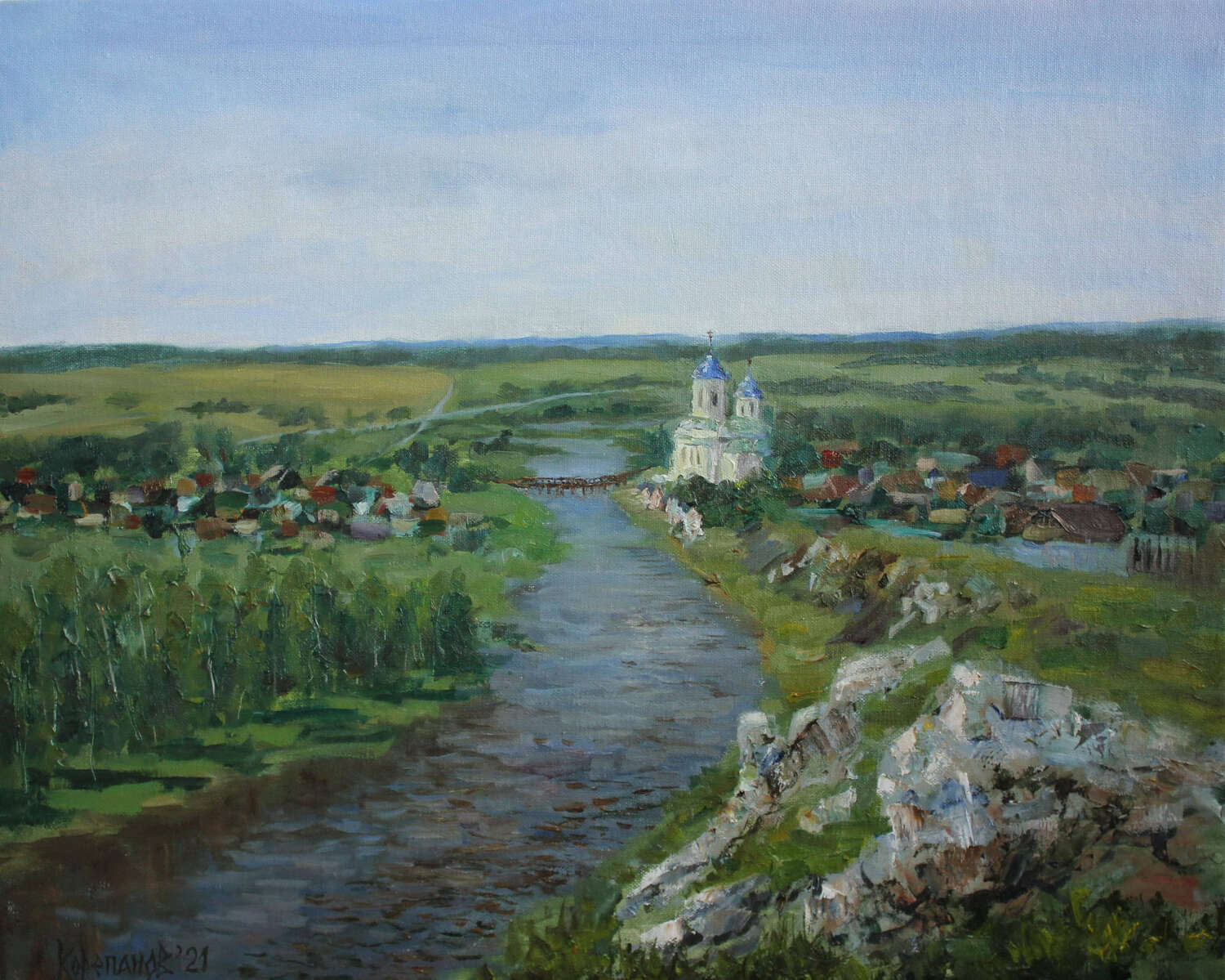 Пейзаж  майский Церковь Георгия Победоносца, село Слобода, река Чусовая