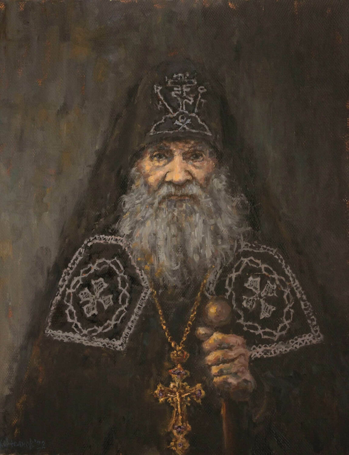 Портрет маслом "Схиархимандрит Григорий Давыдов" Портрет маслом священника. Архимандрит Геннадий (Давыдов) служил в селе Покровка, недалеко от Белгорода. Здесь проходили ожесточенные бои Курской дуги, и храм был почти разрушен.